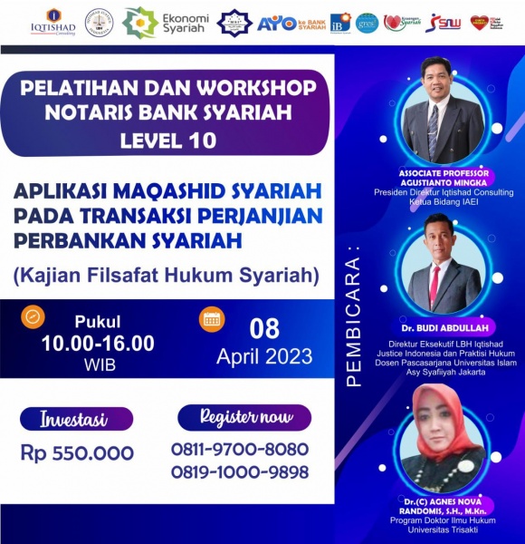 PELATIHAN DAN WORKSHOP NOTARIS BANK SYARIAH LEVEL 10: 
