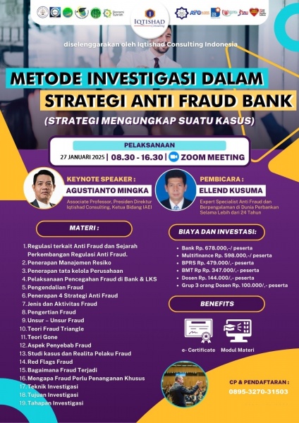 PELATIHAN EKSEKUTIF PERBANKAN SYARIAH  METODE INVESTIGASI DALAM STRATEGI ANTI FRAUD PERBANKAN