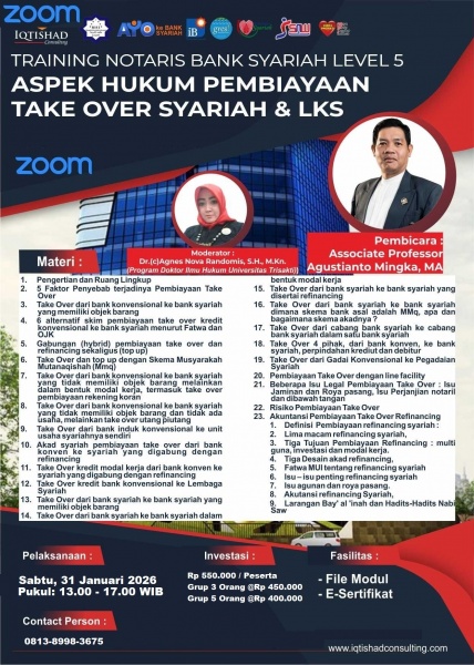 PELATIHAN NOTARIS BANK SYARIAH TINGKAT 5 TENTANG PEMBUATAN PERJANJIAN 15 MACAM PEMBIAYAAN TAKE OVER SYARIAH DAN HYBRID DENGAN REFINANCING SYARIAH