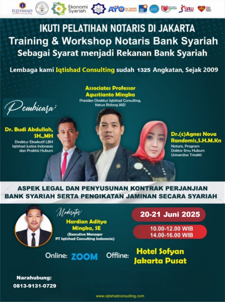 PELATIHAN & WORKSHOP NASIONAL NOTARIS PERBANKAN SYARIAH:*  