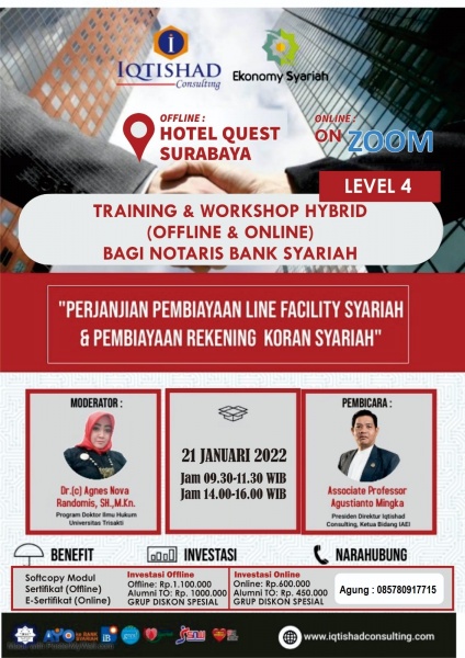 TRAINING DAN WORKSHOP HYBRID (OFFLINE & ONLINE) BAGI NOTARIS BANK SYARIAH 