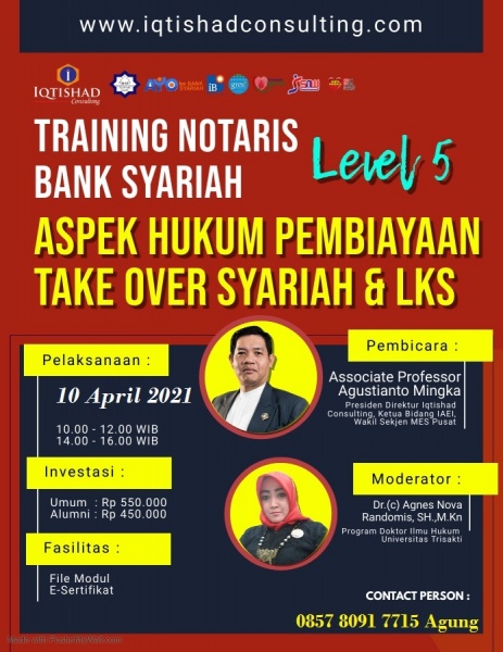 Training dan Workshop Notaris Bank Syariah Level 5 (Eksekutif)   Pembuatan Perjanjian 15  Macam Pembiayaan Take Over Syariah dan Hybridnya dgn Rafinancing Syariah