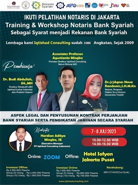 Training & Workshop Notaris Bank Syariah Level 1: 