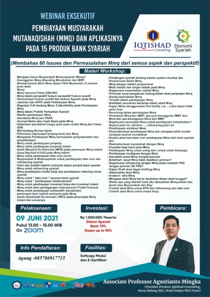Webinar Eksekutif Pembiayaan Musyarakah Mutanaqishah (MMq) dan Aplikasinya pada 15 Produk Bank Syariah
