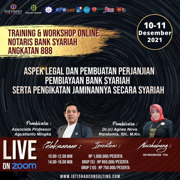 WEBINAR & TRAINING CERTIFIED NOTARIS BANK SYARIAH LEVEL 1 : Teknik Penyusunan Akad Perjanjian Perbankan Syariah dan Pengikatan Jaminan