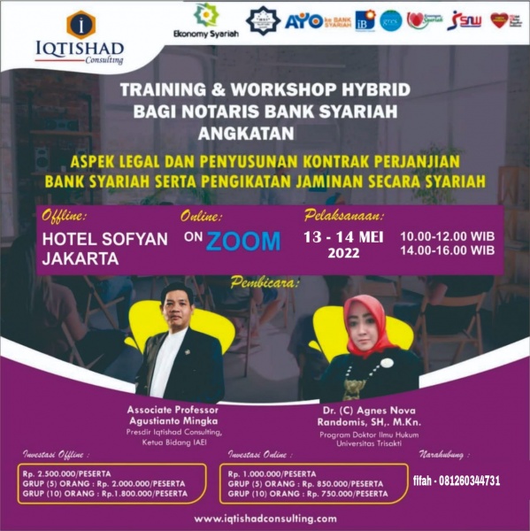 WEBINAR & TRAINING CERTIFIED NOTARIS BANK SYARIAH LEVEL 1 : Teknik Penyusunan Akad Perjanjian Perbankan Syariah dan Pengikatan Jaminan