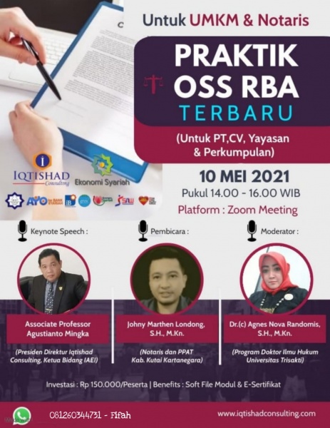 Workshop & Pelatihan Praktik OSS RBA terbaru tentang PT, CV, Perkumpulan, Yayasan dan bagaimana mengurus NIB Usaha Berbadan Hukum
