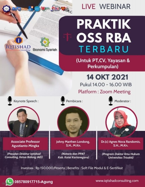 Workshop & Pelatihan  Praktik OSS RBA terbaru tentang PT, CV, & Perkumpulan