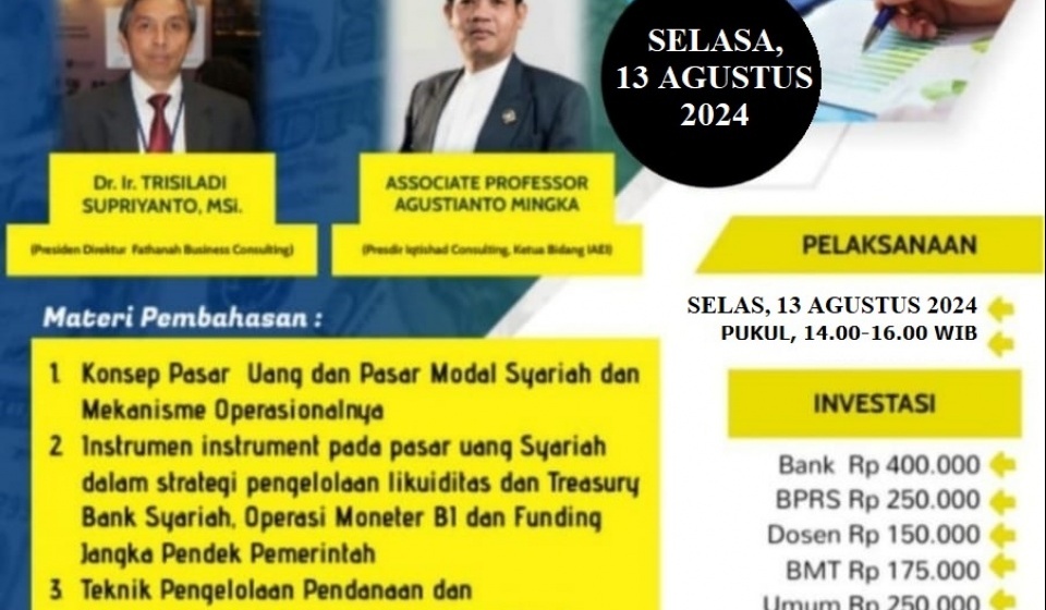 Pelatihan dan Workshop Sharia Money Market dan Capital Market di Perbankan Syariah