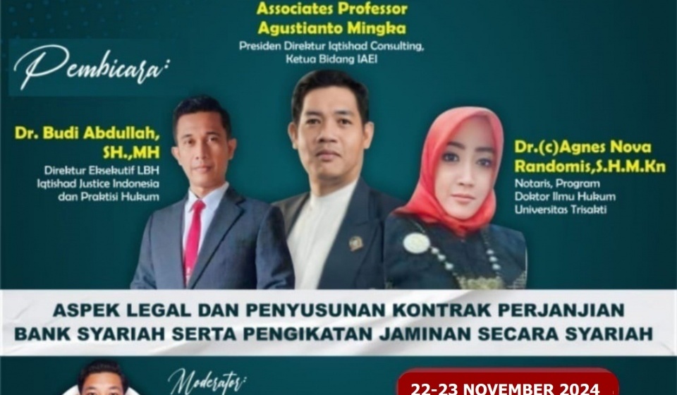 PELATIHAN & WORKSHOP NASIONAL NOTARIS PERBANKAN SYARIAH : LEVEL 1 (Sebagai Syarat menjadi Rekanan Bank Syariah) 