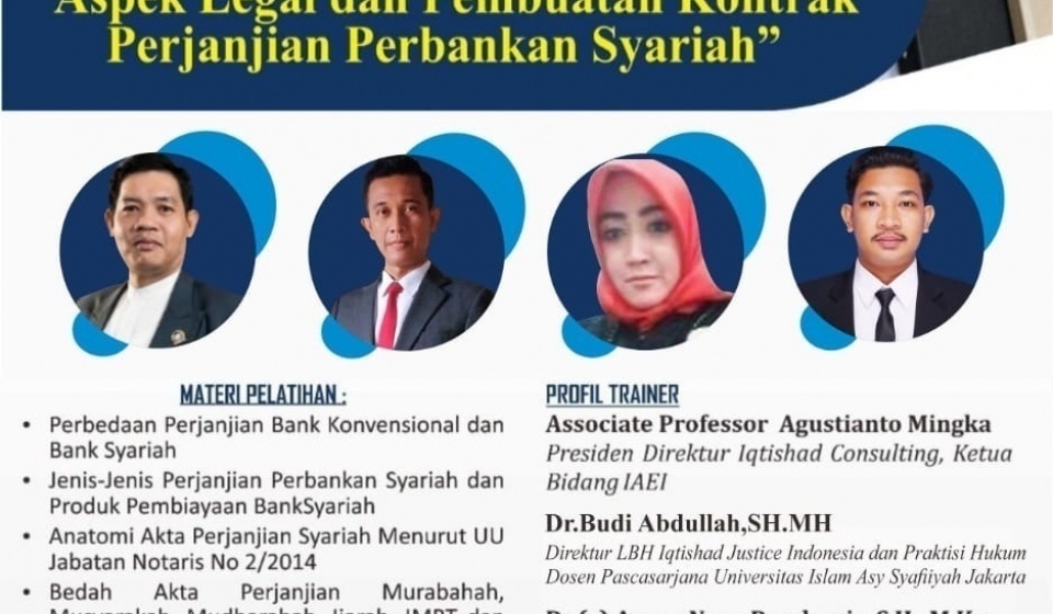 SYARAT REKANAN BANK SYARIAH, WAJIB IKUTI   PELATIHAN & WORKSHOP NASIONAL NOTARIS PERBANKAN SYARIAH: LEVEL 1 : Sebagai Syarat menjadi Rekanan Bank Syariah)